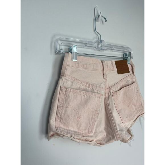 Levis 501 Premium Shorts Women W24 Pink High Rise Cutoff Denim - Picture 6 of 10
